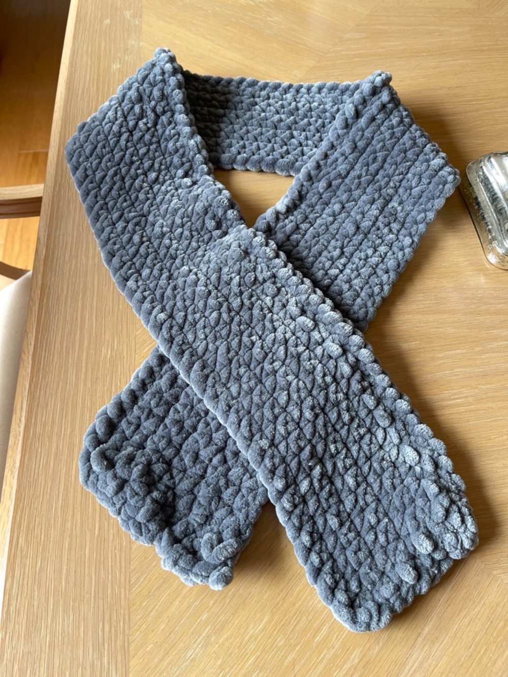Chenille Knit Scarf in Charcoal Gray